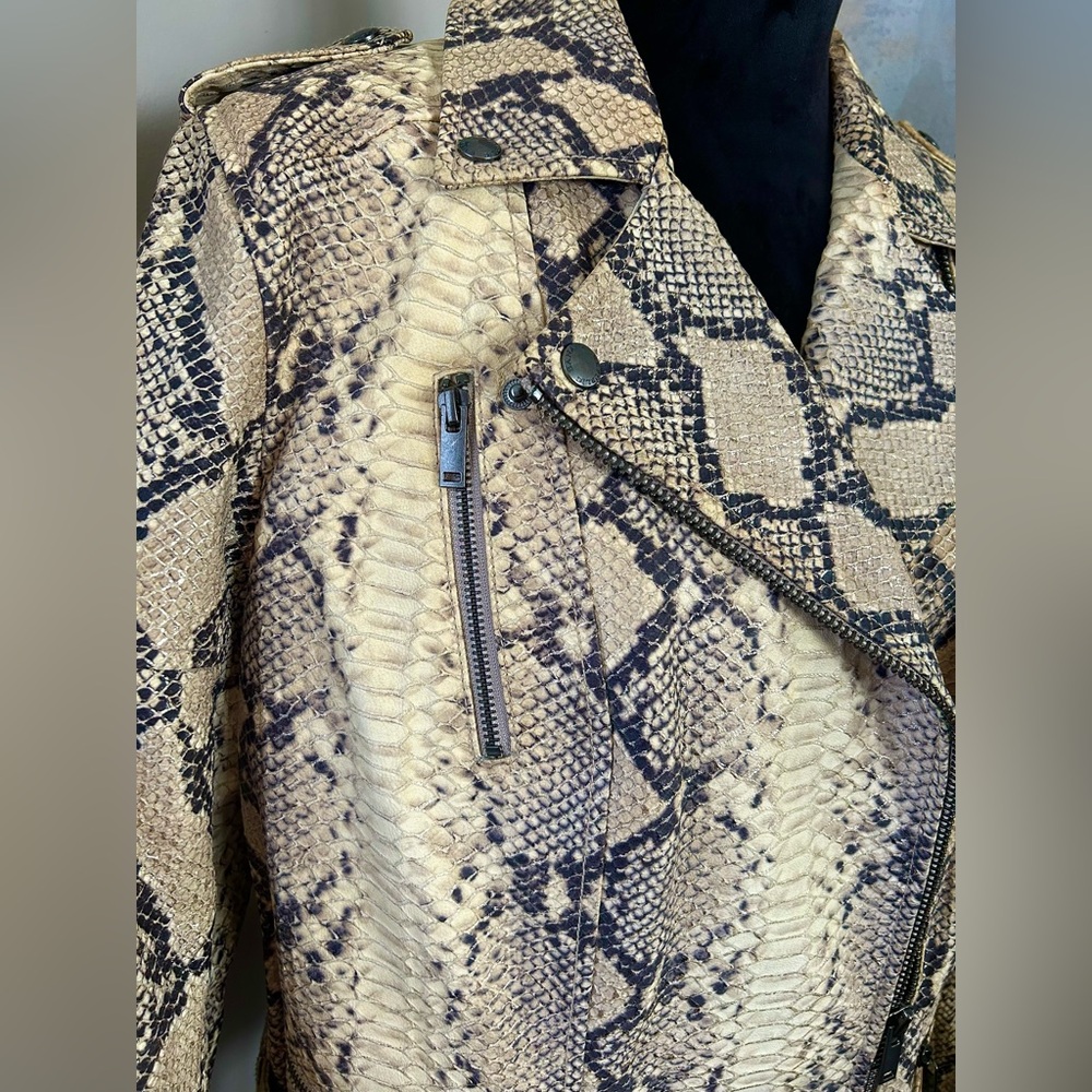 Women’s Lamb Leather Python Print Moto Jacket - image 3